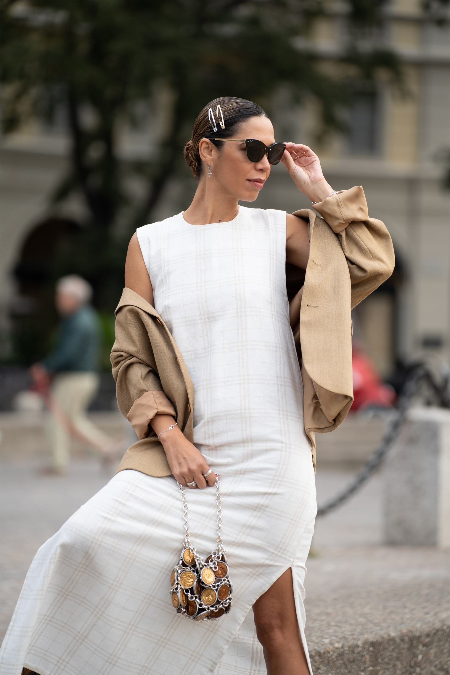 Midi-Length Linen Sheath Dress