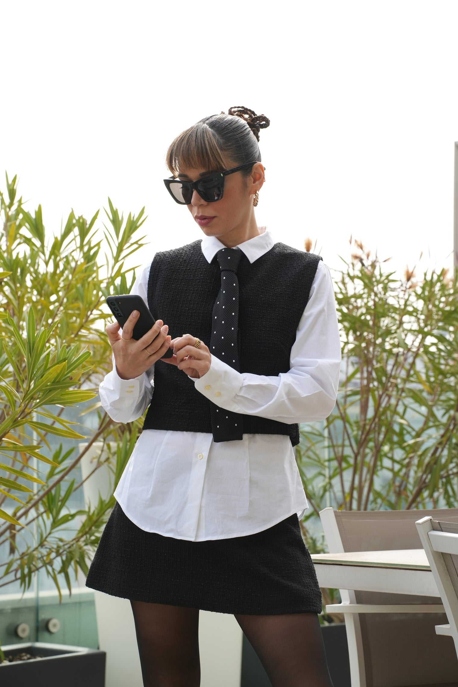 Stefany Black Tweed Cropped Top
