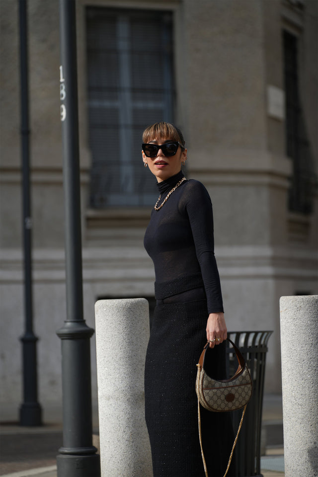 Black Sharon Tweed Pencil Skirt