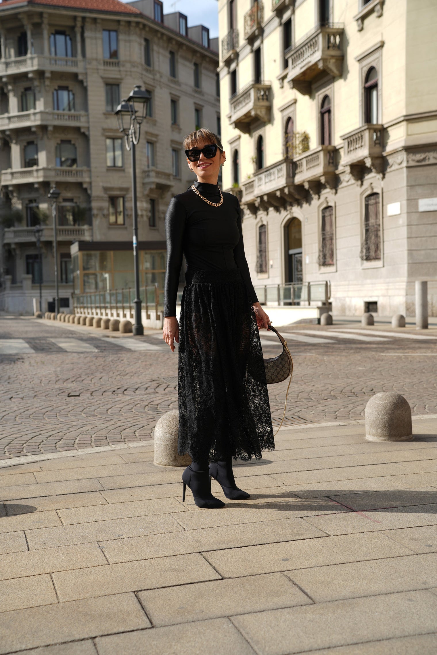 Audrey Midi Skirt in Black French Chantilly Lace