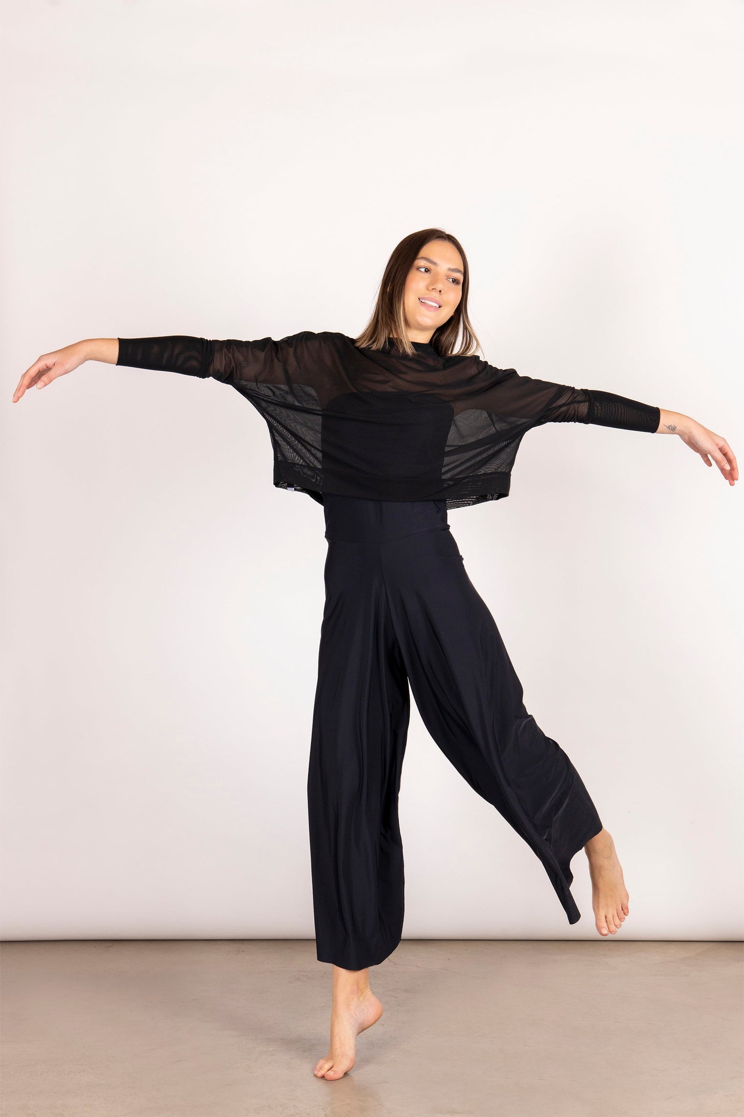 Bio Black Tina Tulle Batwing Sleeve Blouse