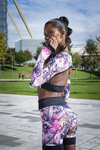 High-Waisted Light Floral Cosmos Bio Shorts