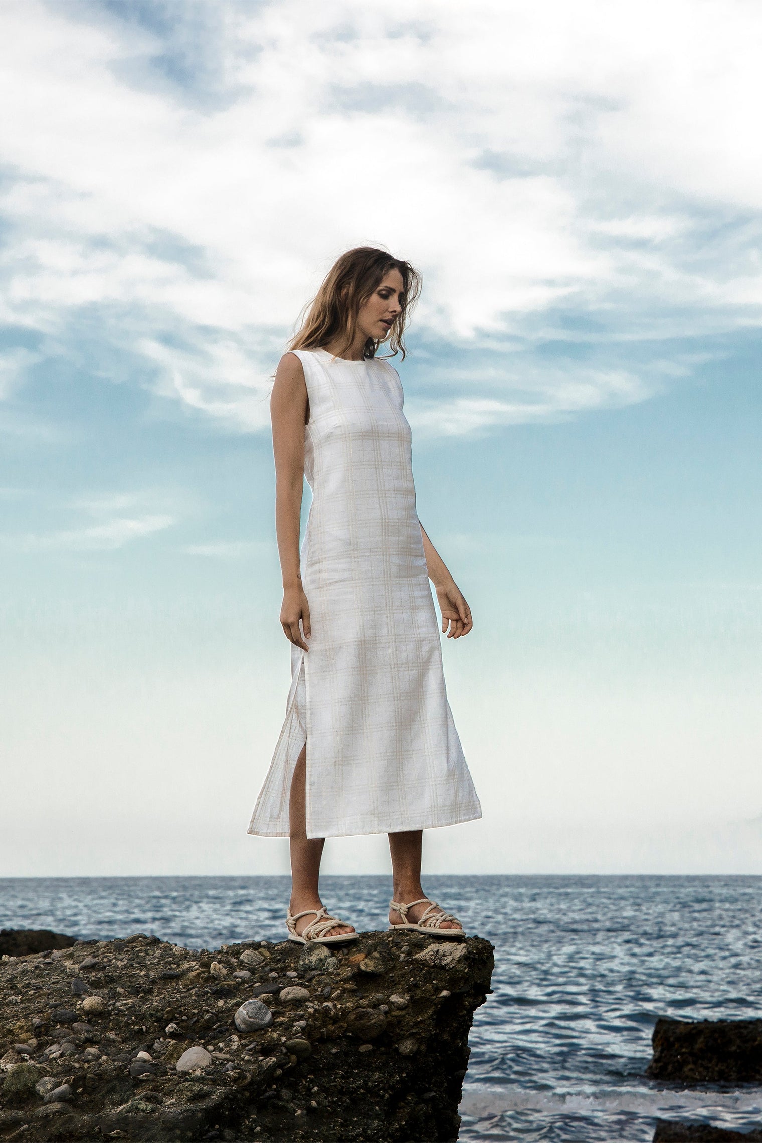 Midi-Length Linen Sheath Dress
