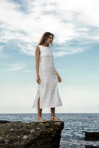 Midi-Length Linen Sheath Dress