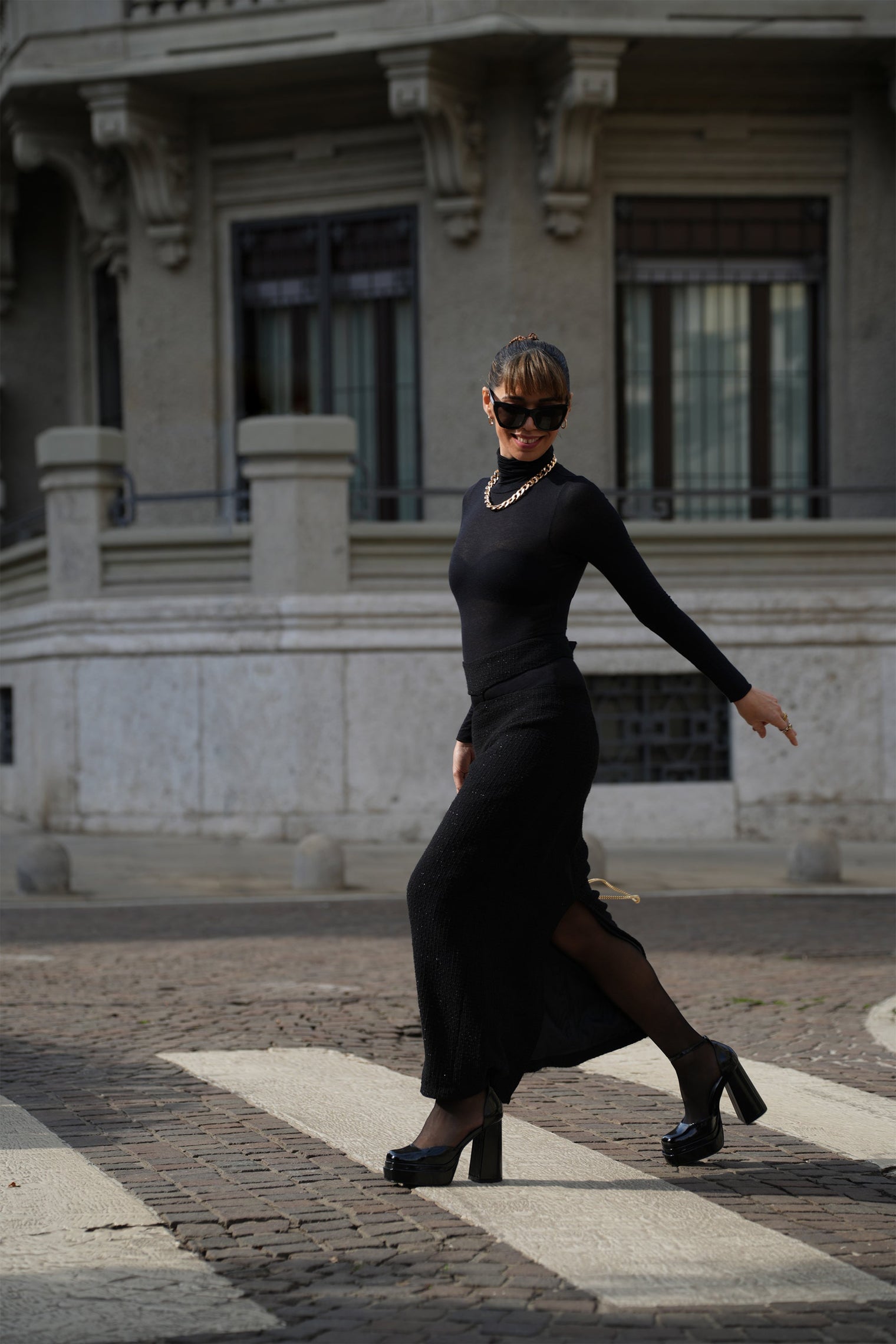 Black Sharon Tweed Pencil Skirt