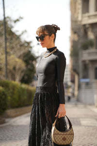 Audrey Midi Skirt in Black French Chantilly Lace