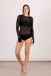 Black Lace Kimono-Style Bodysuit