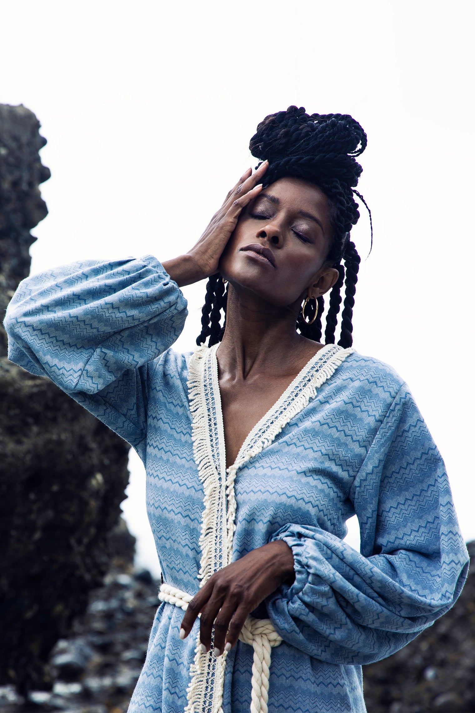 Abito kimono a zig-zag indaco