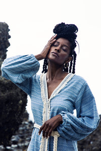 Abito kimono a zig-zag indaco