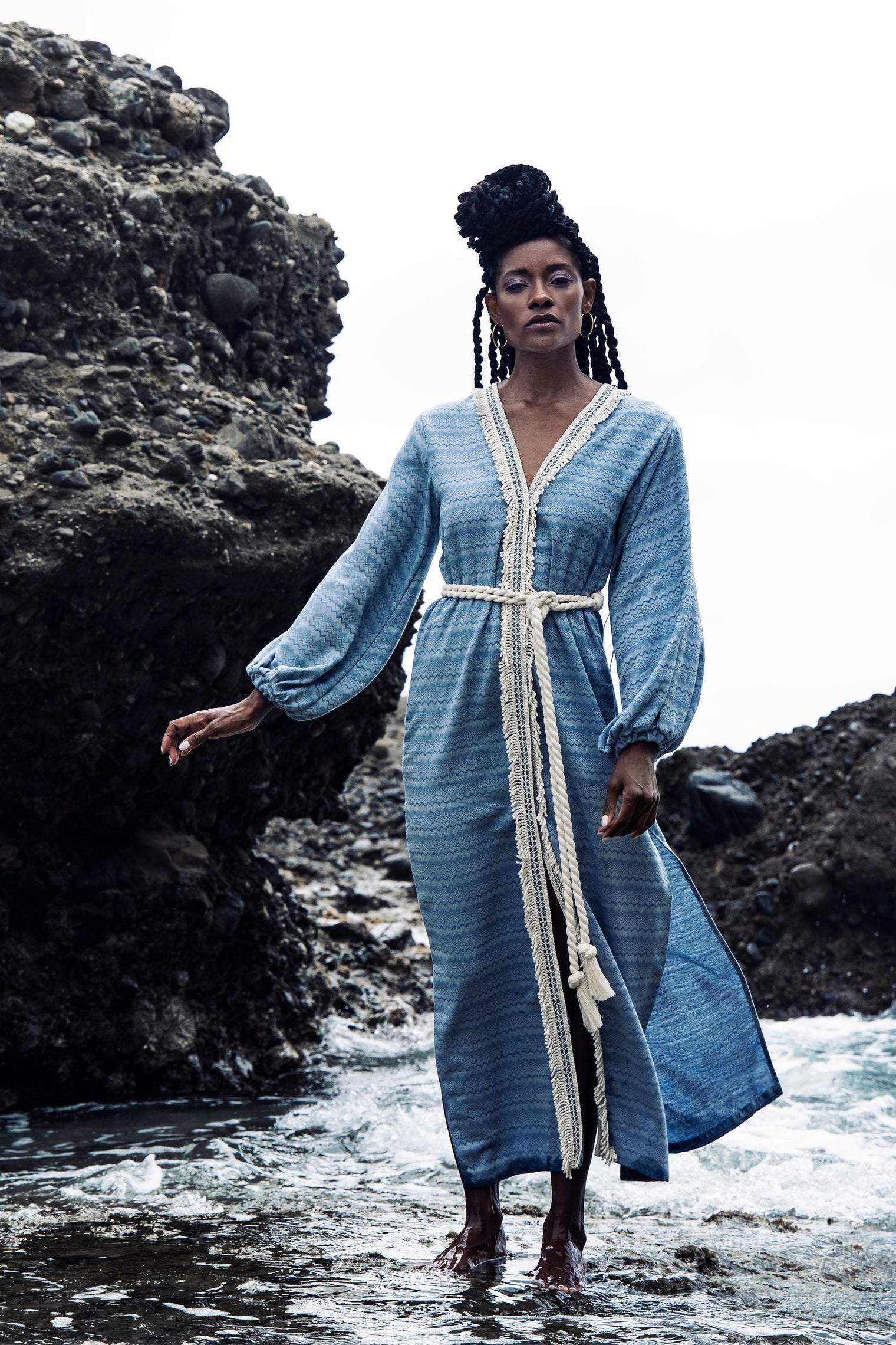 Abito kimono a zig-zag indaco