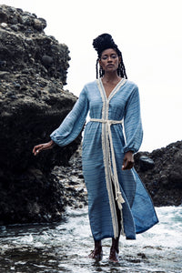 Abito kimono a zig-zag indaco